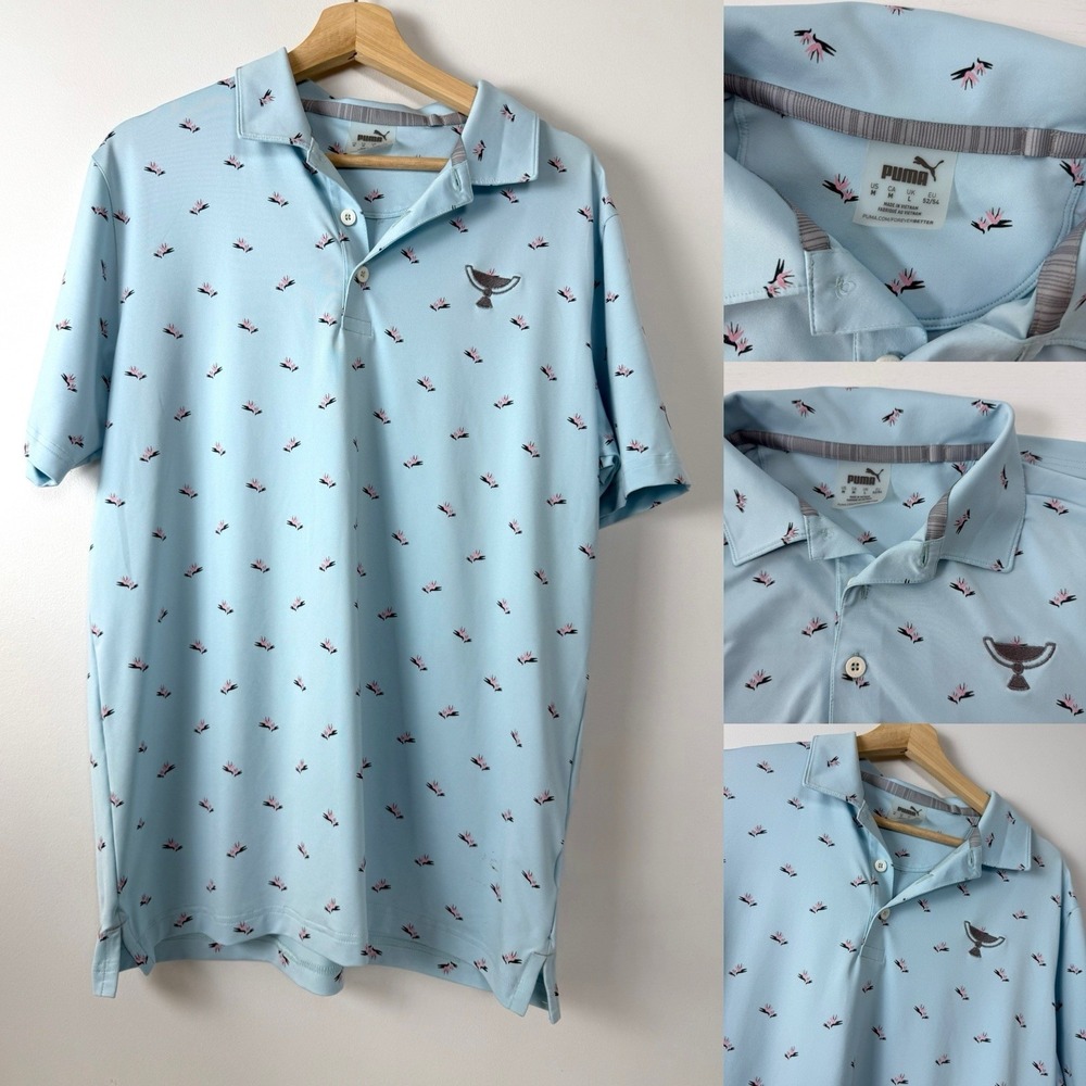 Mens Puma Light Blue PGA TOUR‎ Championship Paradise Polo Embroidery Patch Shirt